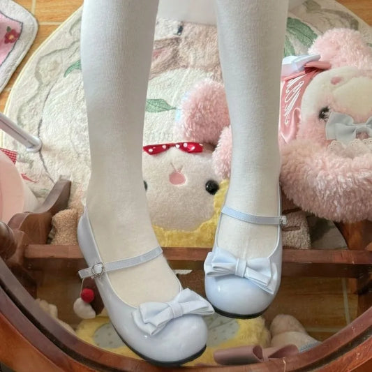 Women’s Lolita Flats – Low Round Toe Cross Strap Bow Princess Tea Party Shoes, Cute Lovely Student Shoes 2025