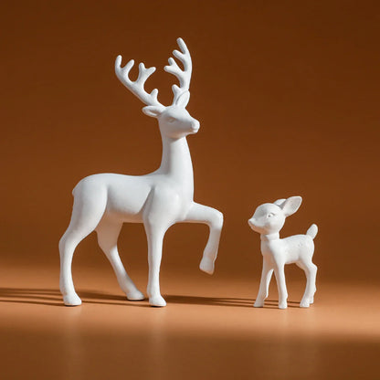 2-Piece Mother & Baby Deer Figurines – Cute Kawaii Sculptures for Kids Room & Christmas Home Decor