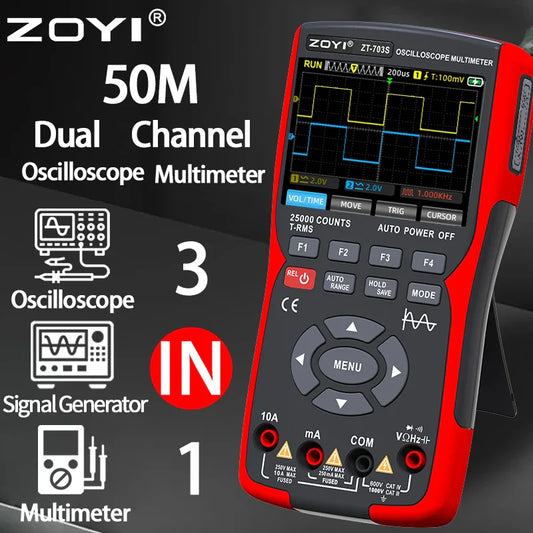 ZOYI 703S Handheld Oscilloscope Multimeter – Dual-Channel 3-in-1 Auto Repair Tool with Color Screen
