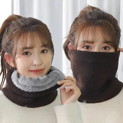 Women’s Winter Plush Woolen Scarf – Thick Fleece Neck Warmer, Knitted Muffler & Ski Mask