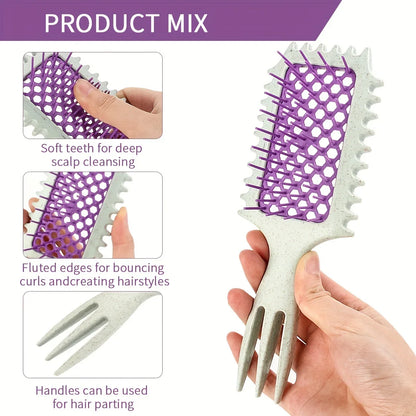3-in-1 Hair Comb Set - Hollow Curl Enhancing Styling Comb with Massage & Parting Function