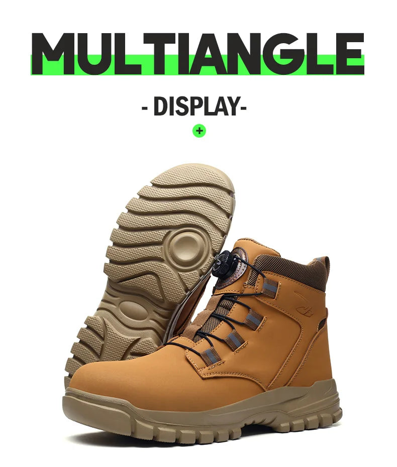 2024 Fashion Waterproof Security Work Boots – Protective Leather, Anti-Smash & Anti-Puncture Industrial Safety Shoes