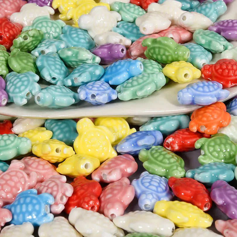 10/20/30PCS Colorful Ceramic Animal Beads – 2mm Hole Clownfish, Turtle, Star & Conch Shell for DIY Jewelry, Bracelets & Crafts