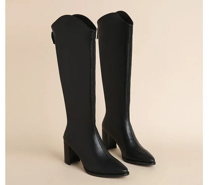 Plus Size 34-43 Women's Knee-High Boots – Zipper Thick High Heels for Autumn & Winter