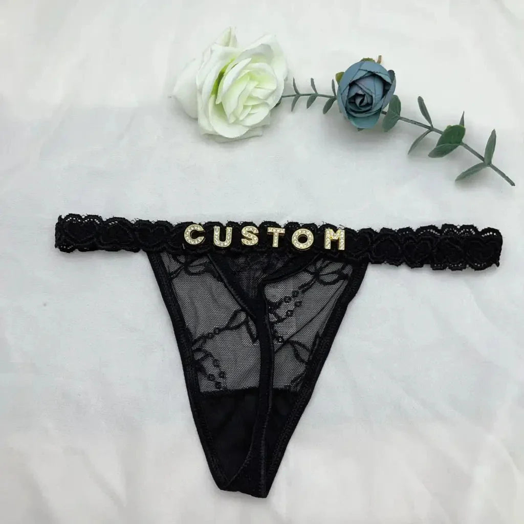 Custom Rhinestone Letter Thong Panties – Personalized Sexy G-String Underwear DIY Name Bikini Jewelry Gift for Women