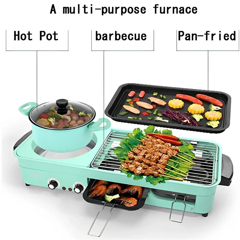 Multifunctional 3-in-1 Electric Grill — Smokeless Korean BBQ, Hot Pot & Non-Stick Baking Pan Multi-Cooker