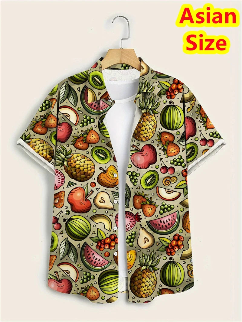 Hawaiian Banana Pineapple Graphic Shirt - Men’s 3D Printed Summer Short Sleeve Top