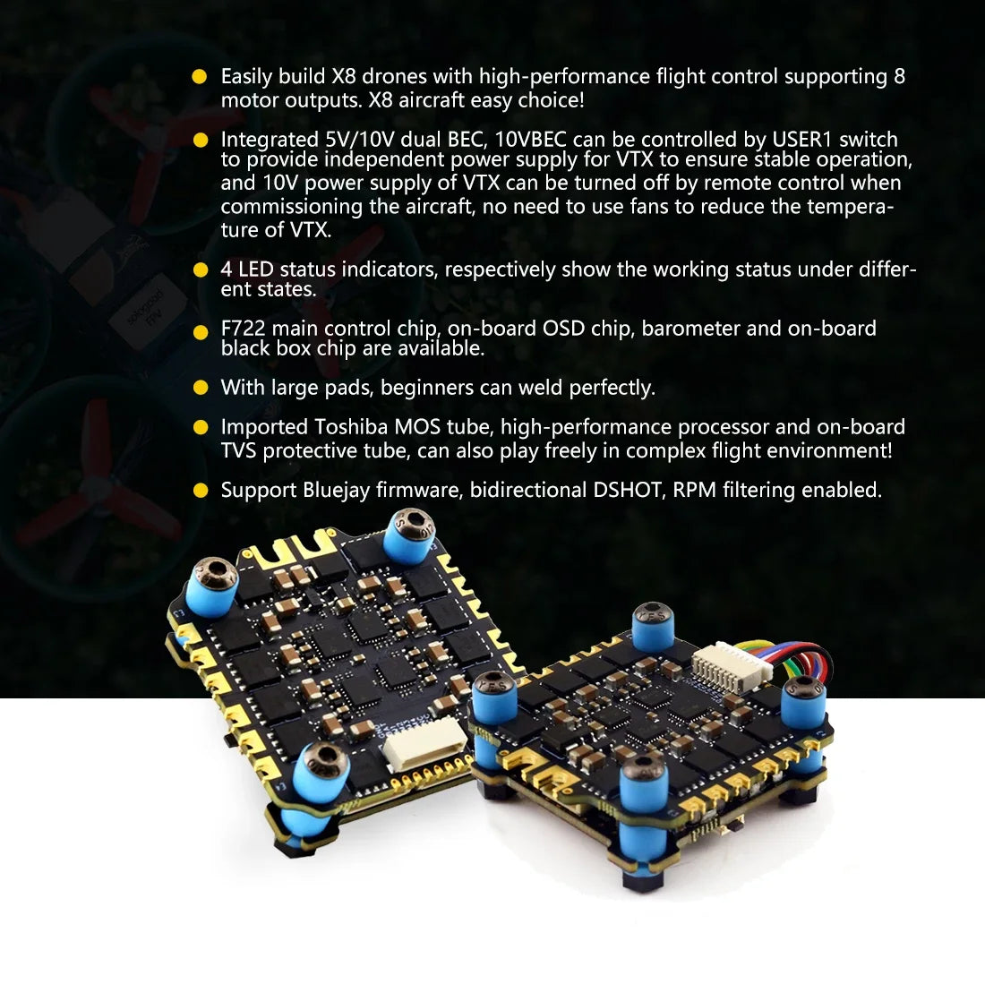 SoloGood F722 Flight Controller with ICM42688P & BLHELI_S 60A 4-in-1 ESC – 30.5x30.5mm 2-6S for FPV Freestyle Drone Parts