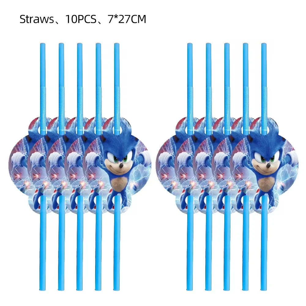 Sonic Cartoon Party Supplies Set – Disposable Tableware with Plates, Cups, Napkins & Balloons for Boys’ Birthday & Baby Shower Decor