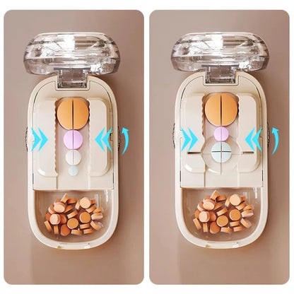 Quartering Pill Cutter & Storage Box – Portable Dustproof Medicine Tablet Crusher with Divider Organizer