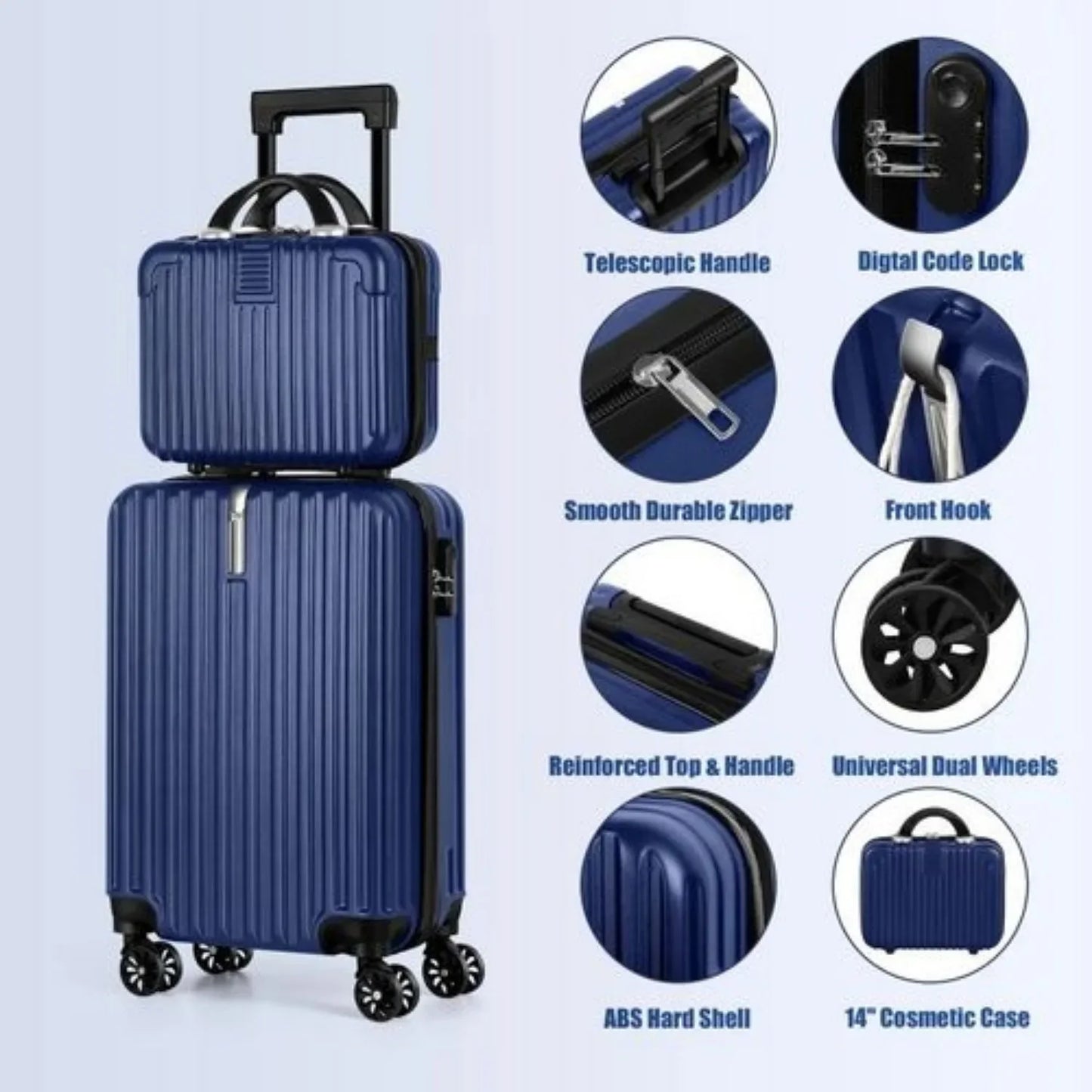 2-Piece Hardshell Luggage Set 20” + 14” – Lightweight Expandable Spinner Suitcases with 360° Wheels & TSA Lock