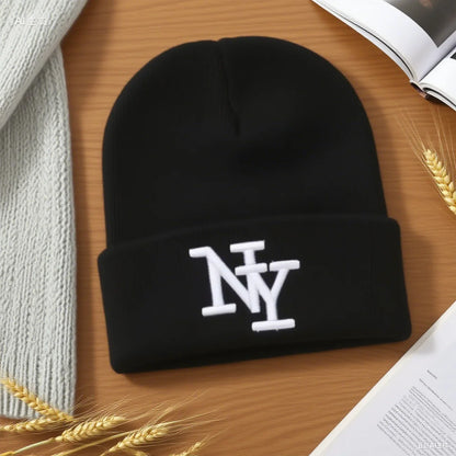 Winter Beanie Hat for Men & Women – 3D Embroidery Knitted Warm Cap for Outdoor Sports & Casual Wear