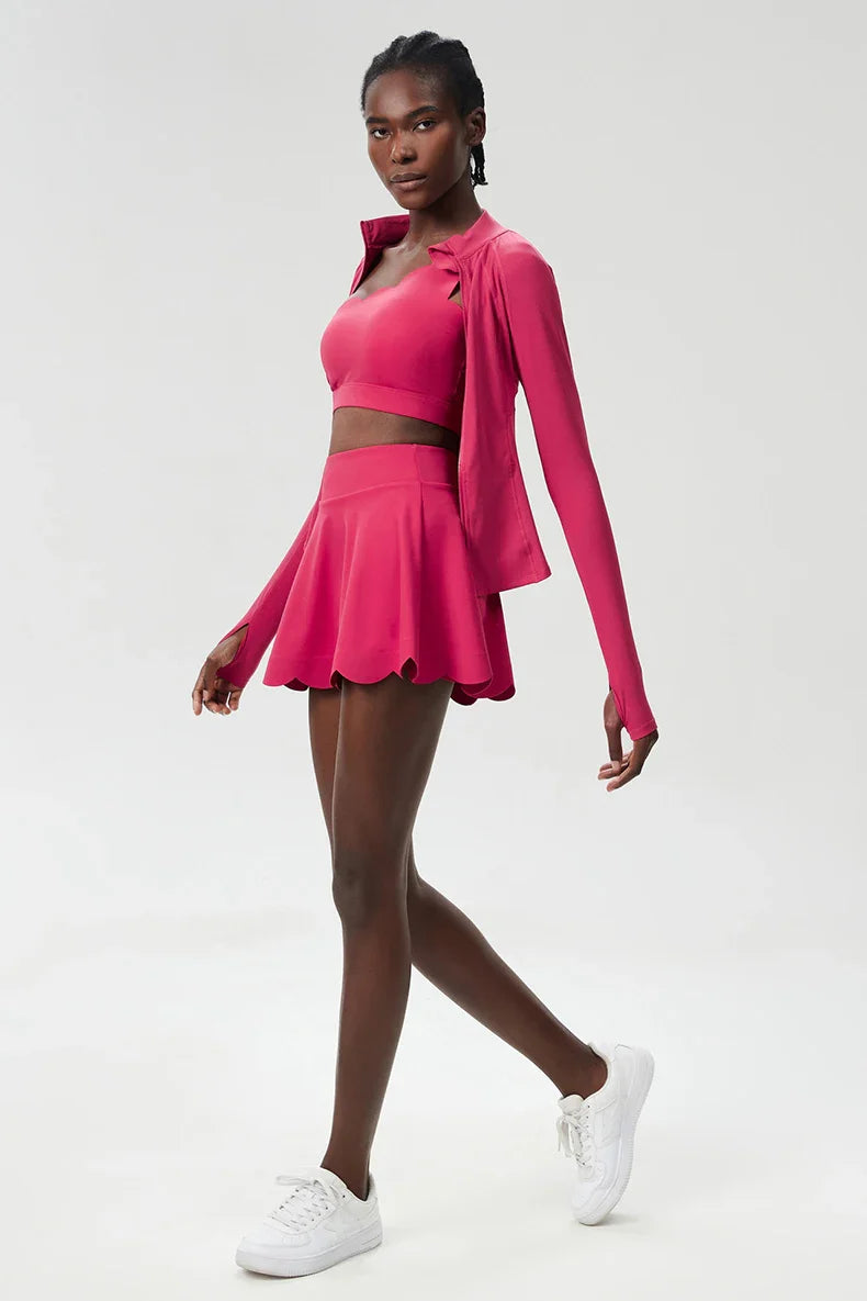 3-Piece Women’s Fitness Yoga Set – Breathable Quick-Dry Gym & Running Sportswear with Tennis Skirt