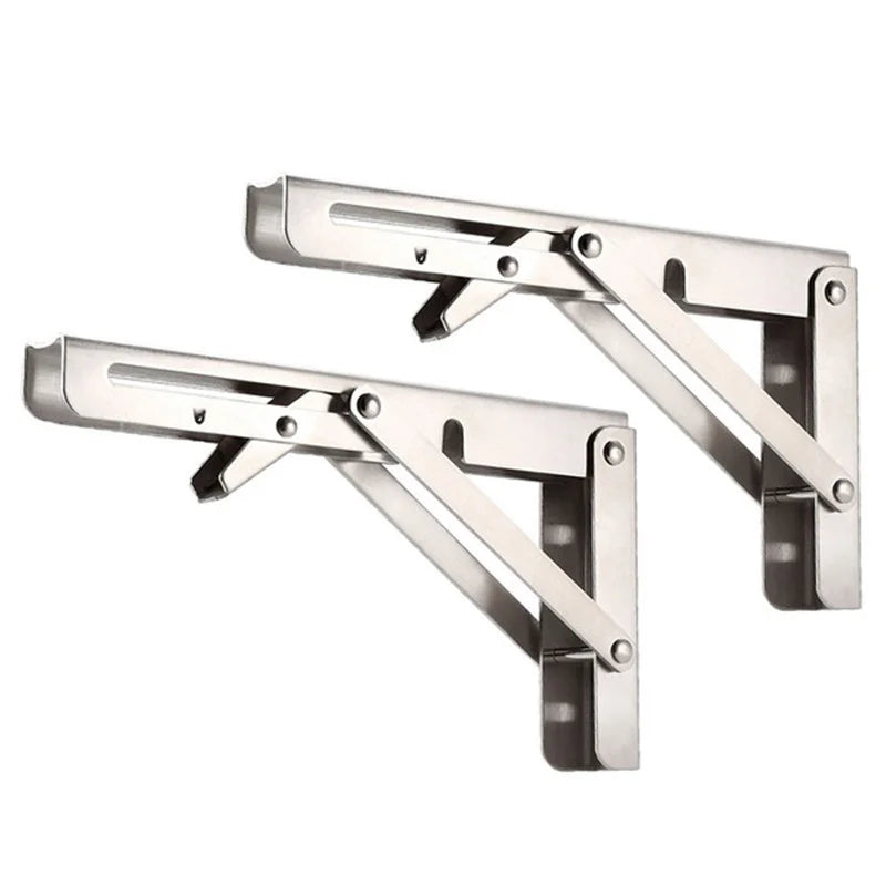 2pcs Heavy Duty Stainless Steel Folding Shelf Brackets | Collapsible Wall-Mounted L-Table Hinges for Bench & Table with Screws