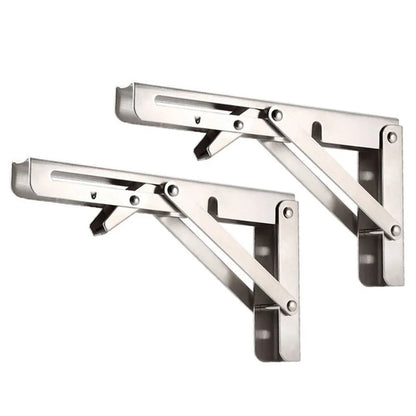 2pcs Heavy Duty Stainless Steel Folding Shelf Brackets | Collapsible Wall-Mounted L-Table Hinges for Bench & Table with Screws