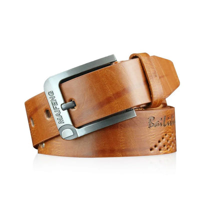 Genuine Leather Men's Belt – Luxury Classic Buckle, High-Quality Alloy Vintage Business & Cowboy Waistband