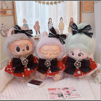 Labubu Doll Accessories — 17cm Luxury Woolen Shawl Suit & Skirt Set with Messenger Bag & Loafers
