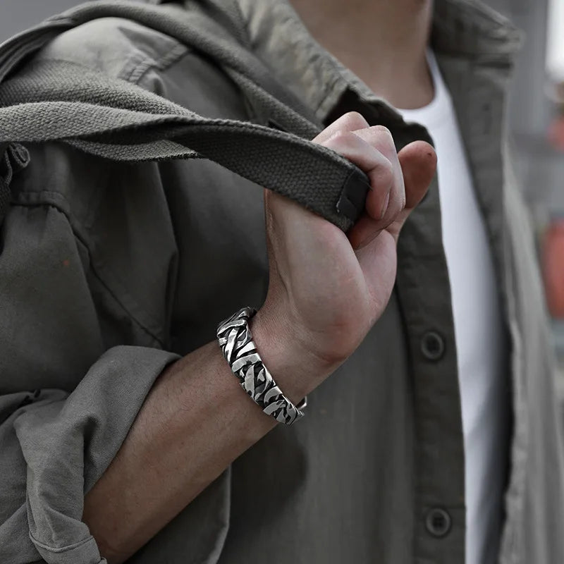925 Sterling Silver Bracelet Bangle - Punk Wide Irregular Geometric Design, Fashion Jewelry Gift for Women and Men