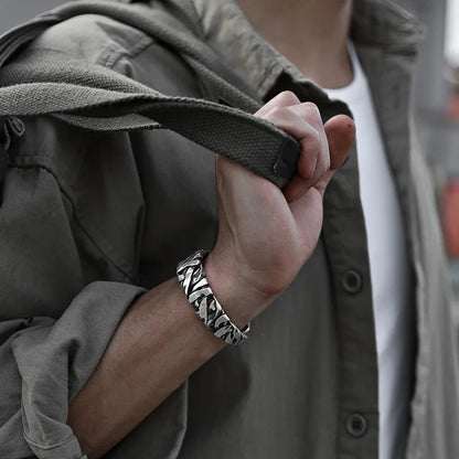 925 Sterling Silver Bracelet Bangle - Punk Wide Irregular Geometric Design, Fashion Jewelry Gift for Women and Men