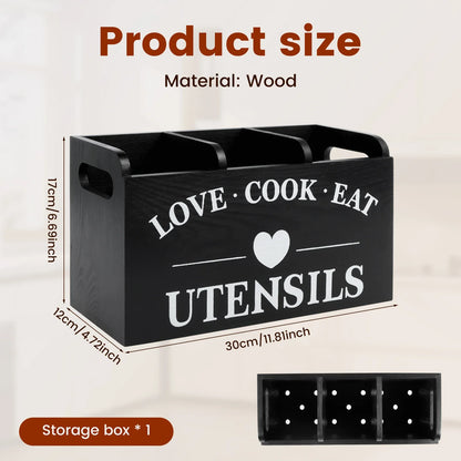 Wood Kitchen Utensil Holder & Organizer – Large Spoon, Fork & Silverware Storage Caddy Rack for Countertop Kitchen Tableware Storage Container