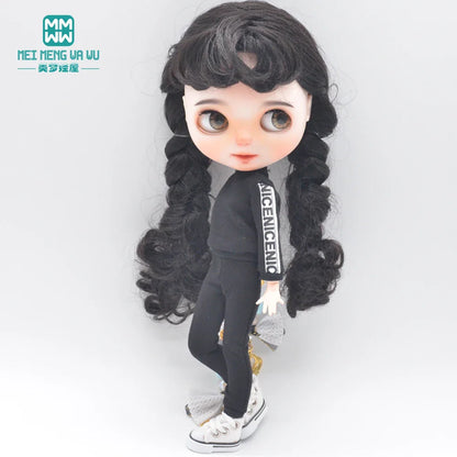 Blythe Doll Clothes – Fashion Tops, Black & White Shirts with Jeans & Plaid Pants for Azone OB22/OB24 Dolls