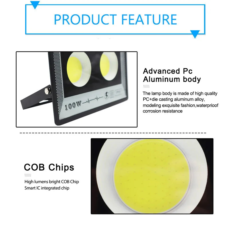 LED Flood Light - 50W-500W IP65 Waterproof Outdoor Spotlight for Garden, Street & Security Lighting