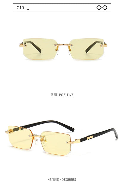 Rimless Rectangle Sunglasses — Fashion Small Square Shades for Men & Women, Summer Travel Eyewear