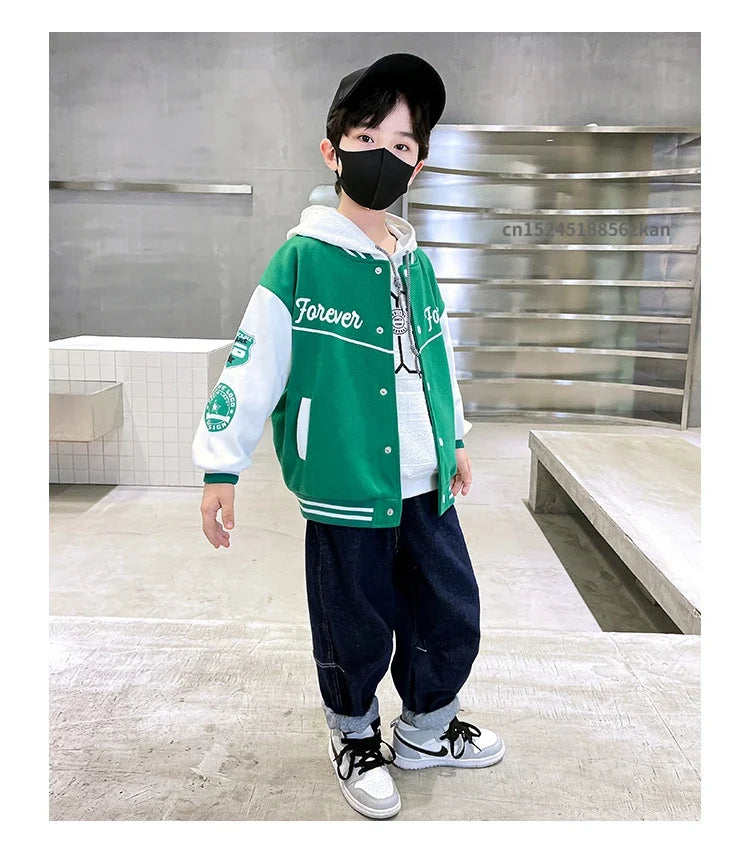 Autumn Baseball Jacket for Teens - Quilted Cotton Bomber Coat for Boys & Girls, Kids Jacket for Fall