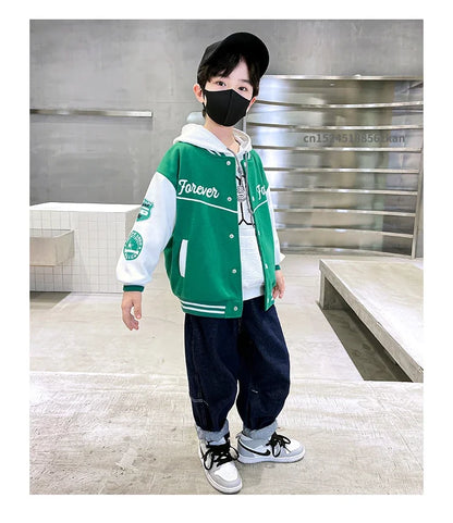 Autumn Baseball Jacket for Teens - Quilted Cotton Bomber Coat for Boys & Girls, Kids Jacket for Fall