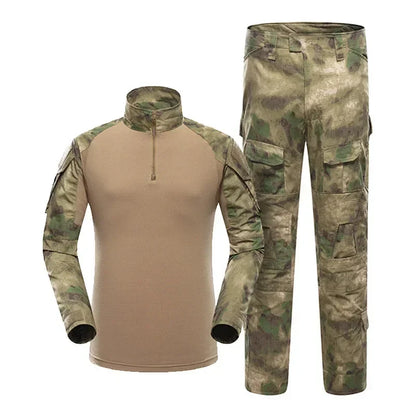 Men’s Camo Tactical Uniform Set | Ripstop Airsoft Suit with Multi-Pocket Pants & Training Shirt for Hunting or Paintball