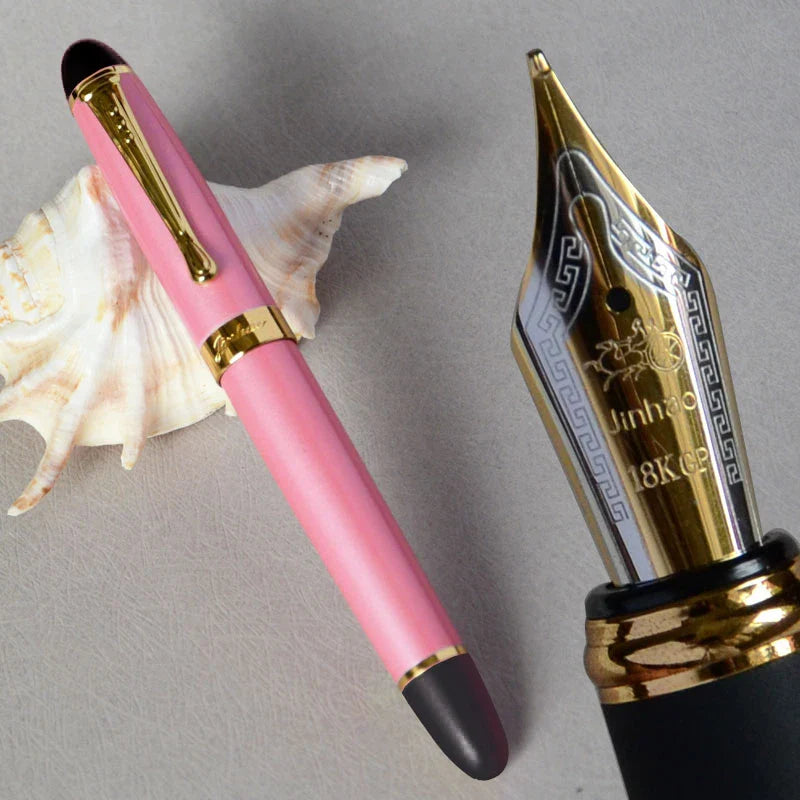 Iraurita Jinhao X450 Fountain Pen – 0.7mm Broad Nib, Dark Green & Gold, Full Metal, 21 Color Options with Ink