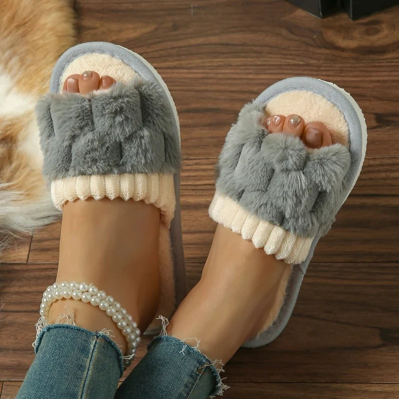 Plush Bow Slippers - Warm Fluffy Indoor Home Slides for Women & Men