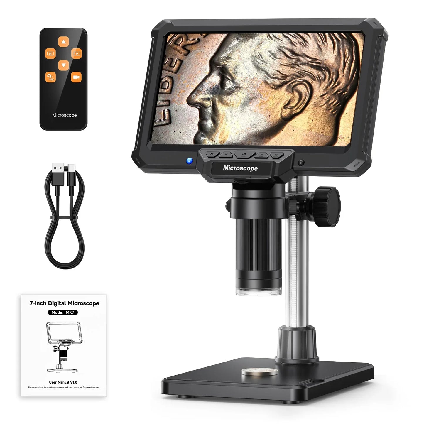 7 Inch Digital Microscope 1200X – 16MP HD Inspection Camera for PCB Repair, Coin Collecting & Soldering with LED Lights & PC View Support