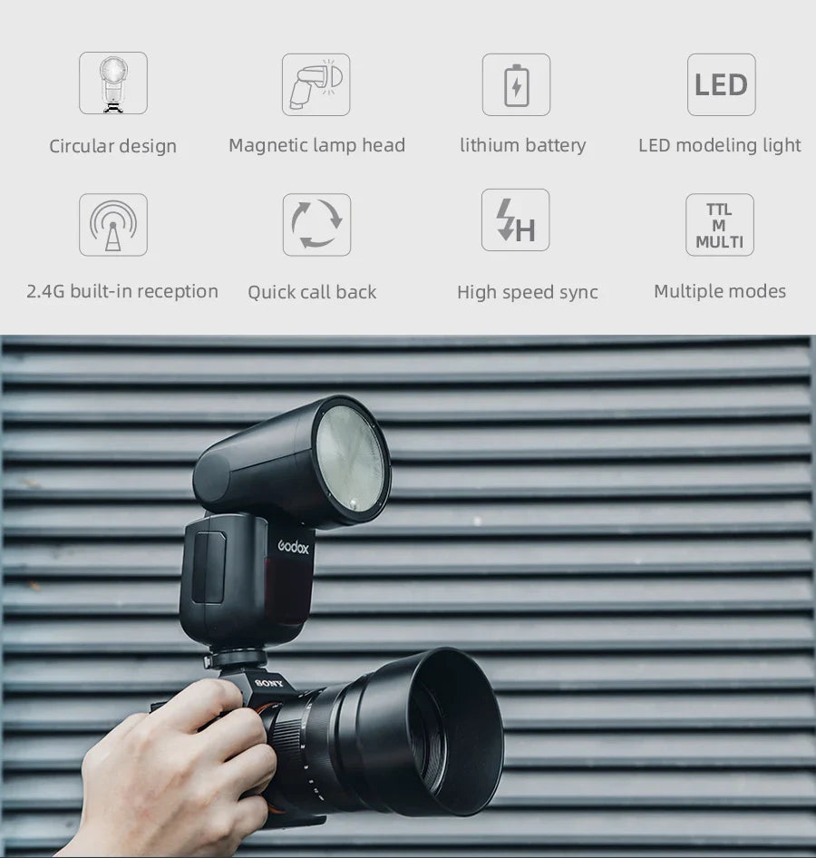 【Do Brasil】 Godox V1 Speedlight Flash - TTL 2.4G HSS for DSLR & Mirrorless Cameras, Compatible with Canon, Sony, Nikon, Fujifilm