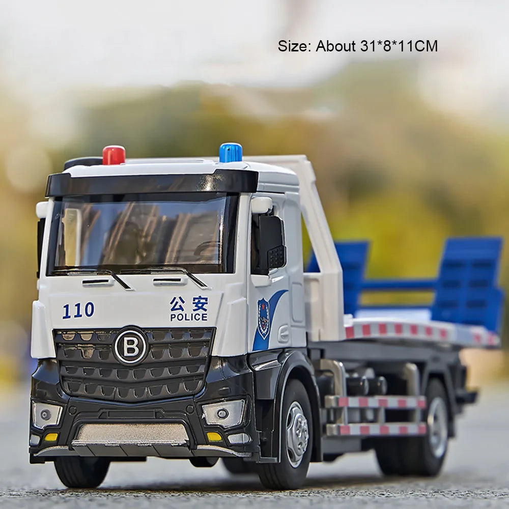 1:24 Electric Flatbed Cement Pump Truck Model — Diecast Alloy Toy with Sound & Light, Doors Open, Gift for Boys