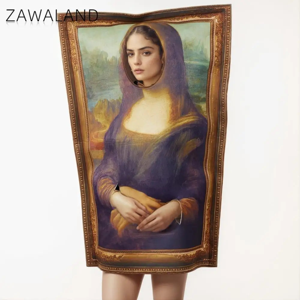 Mona Lisa & The Scream Art Cosplay Costume - Funny Halloween Carnival Sponge Suit for Adults & Kids