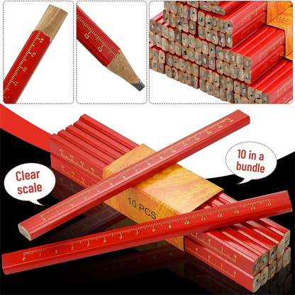 10-Piece Woodworking Pencils Set: Dedicated Marking Tools for Workers - Flat Head Pen Design, Black Octagon & Red Square for Precise Drawing Lines