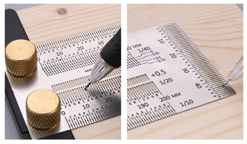 High Precision T-Type Scale Ruler — Stainless Steel Woodworking Scribing & Marking Gauge
