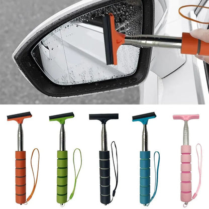 Stainless Steel Telescopic Car Rearview Mirror Wiper : Retractable Brush Head for Window Wash & Cleaning - Handheld Wiper Tool