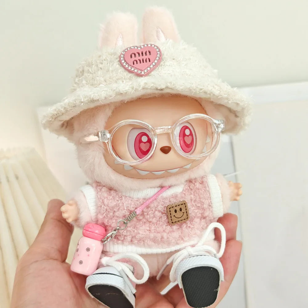 Cute 17cm Labubu Doll Clothes Set - Classic Dress Outfit & Accessories for V2 Mini Dolls, Girl Kid Gift
