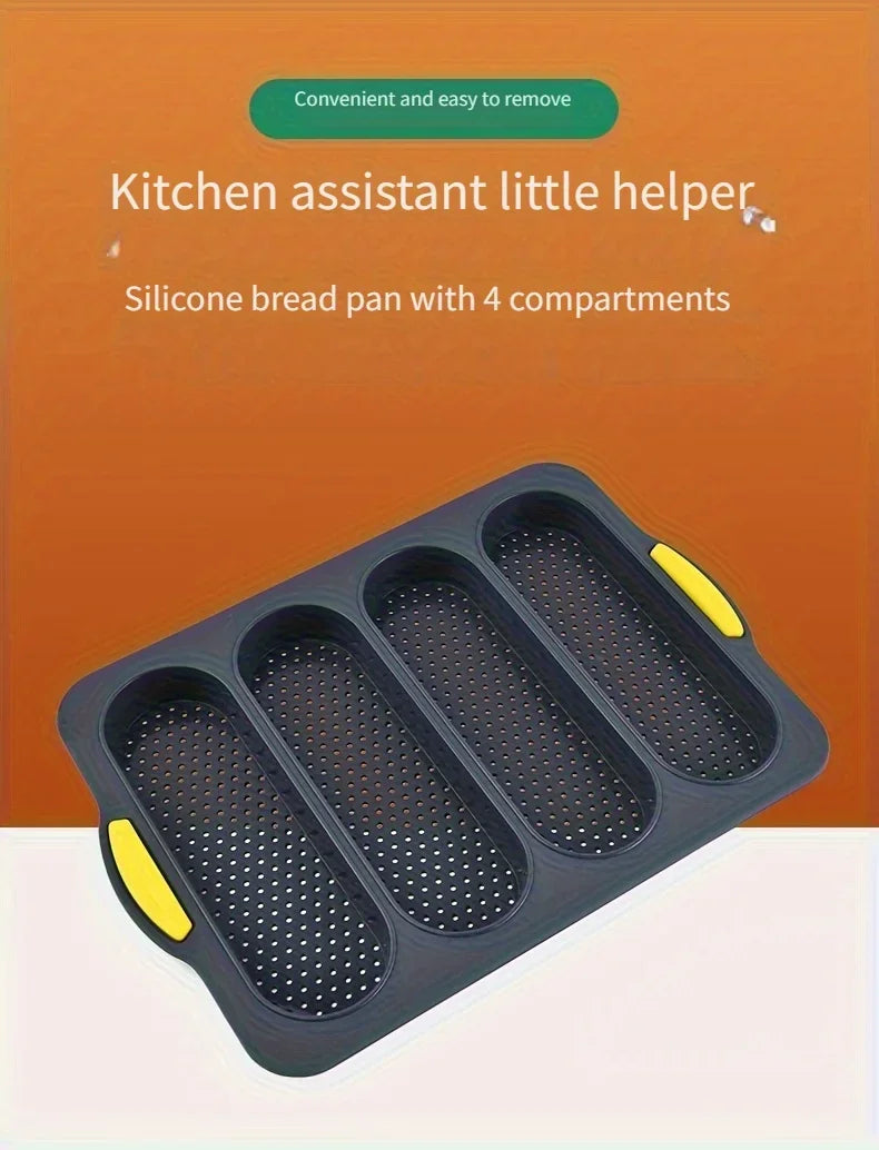 Food-Grade Silicone 4-Grid Bread Mold – Two-Color Rectangular Baking Pan for French Cakes, High-Temperature Resistant