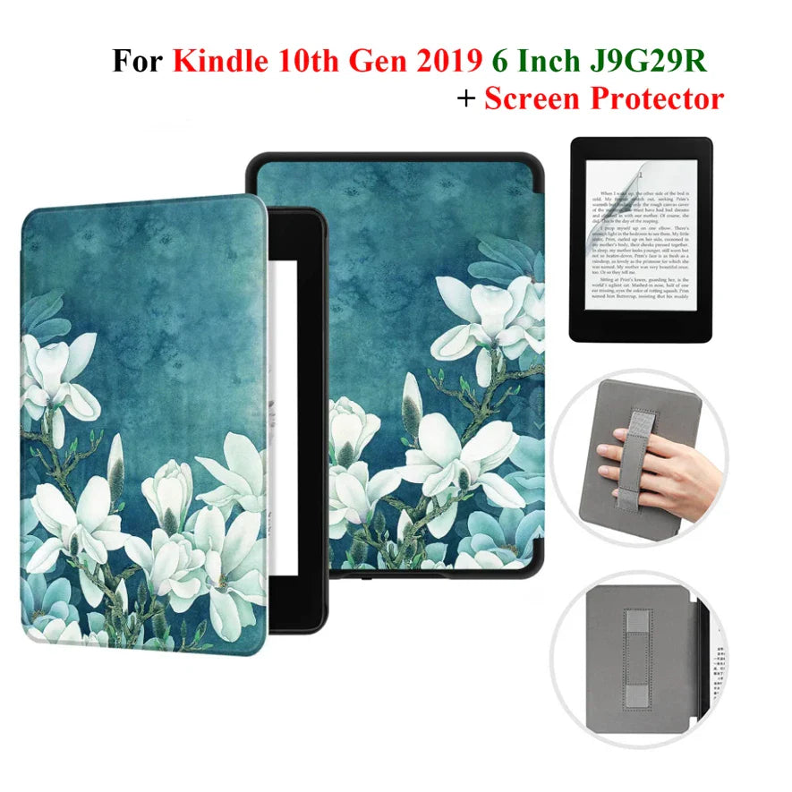 Kindle 10th Gen 6" Leather Case – Hand Strap & Screen Protector Cover with Wake/Sleep Function (2019, J9G29R)
