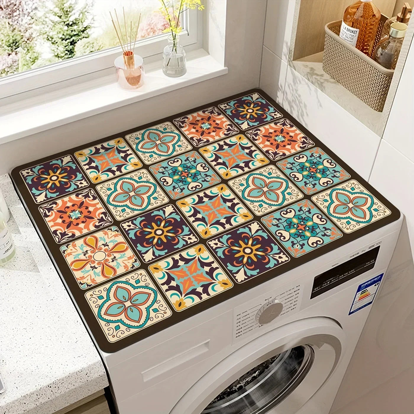 50x60cm Vintage Checkered Washing Machine Dust Cover – Quick-Dry, Absorbent Protective Top Mat for Washer & Dryer