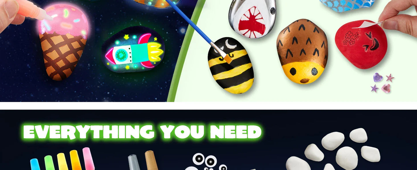JOYFY Glow-in-the-Dark Rock Painting Kit – Arts & Crafts Toy for Kids Ages 6-12, Birthday Party Art Supplies