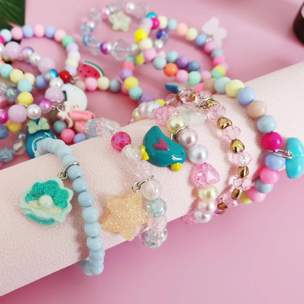 Children’s Unicorn Cartoon Bracelet – Cute Heart & Star Elastic Candy Beads for Kids Girls, Lovely Jewelry
