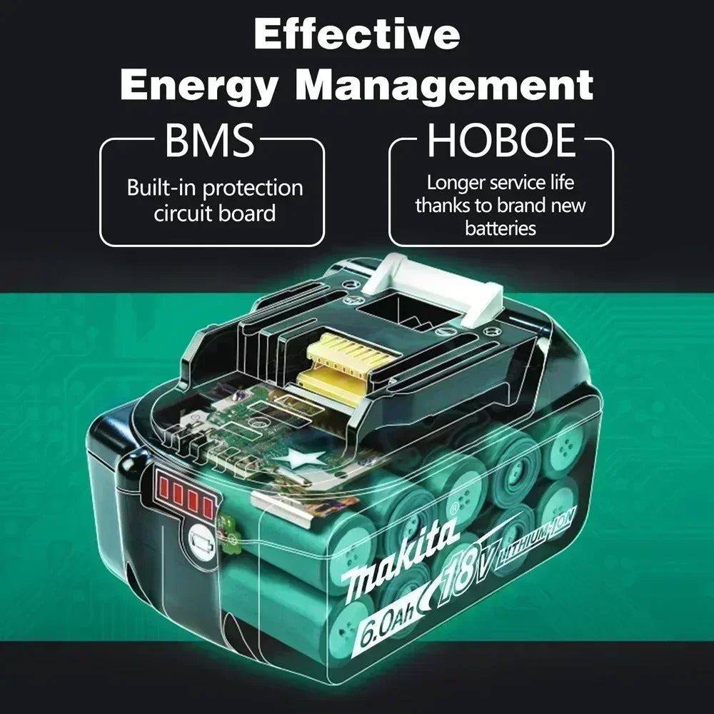 Genuine Makita 18V Battery – 6Ah/5Ah/3Ah Rechargeable for Drill DGA404, DDF487, DTW700, DTD173, HR410D, DJV182, LXT400