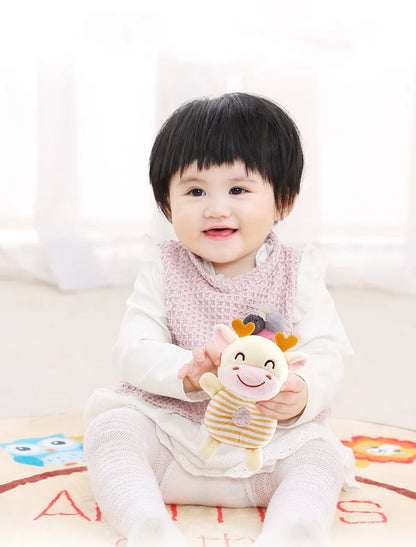 Newborn Baby Rattle Toy – Plush Cartoon Animal Hand Ring for Infants 0-24 Months, Toddler Early Educational Bed Toy