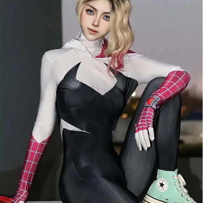 Anime Superhero Cosplay Spider-Man Bodysuit — Miles & Gwen Halloween Carnival Party Couple Costume