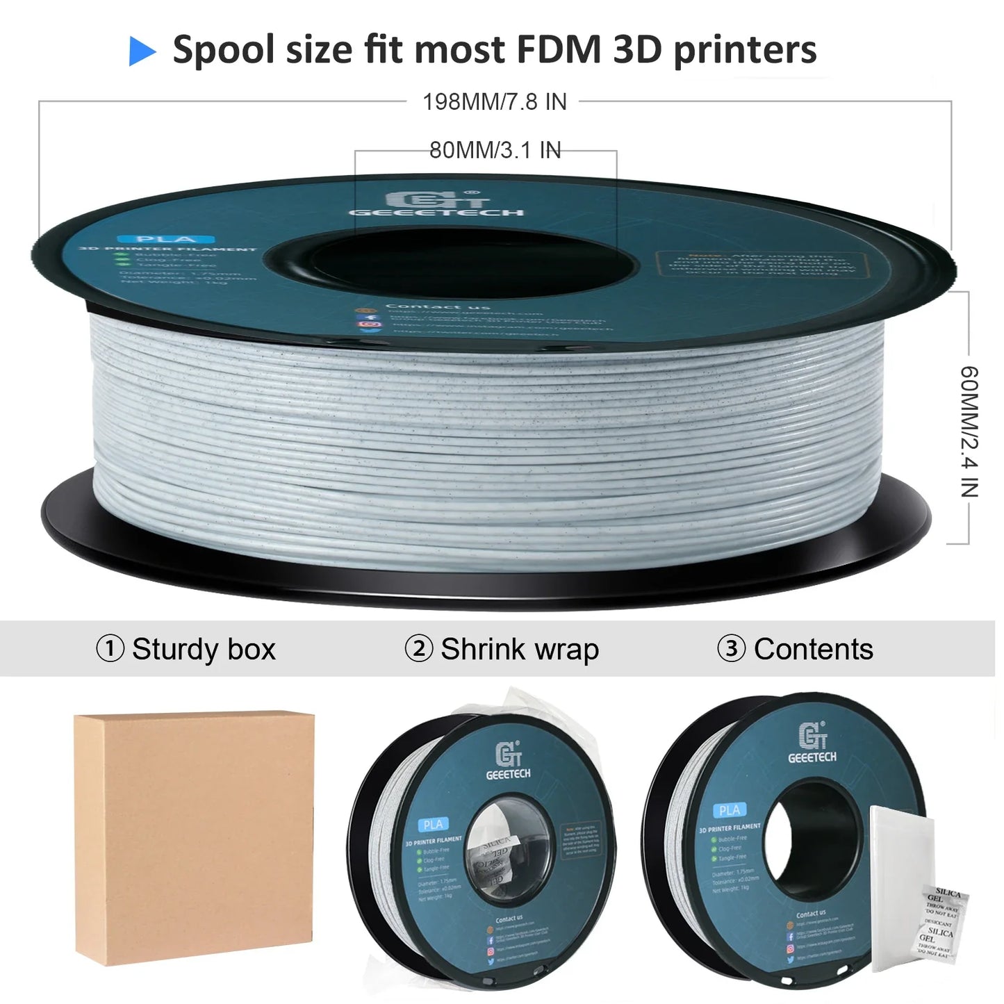 Geeetech Like Marble PLA 3D Printer Filament 1kg 1.75mm — Tangle-Free 3D Printing Wire with Vacuum Packaging