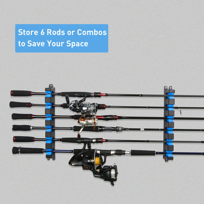 Go Pal RR1 Fishing Rod Holder - 6 Rod Horizontal & Vertical Wall Mount Storage Rack for Fishing Gear